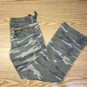 Miss Me Camouflage Cargo Pants embroidery and Studded Pocket